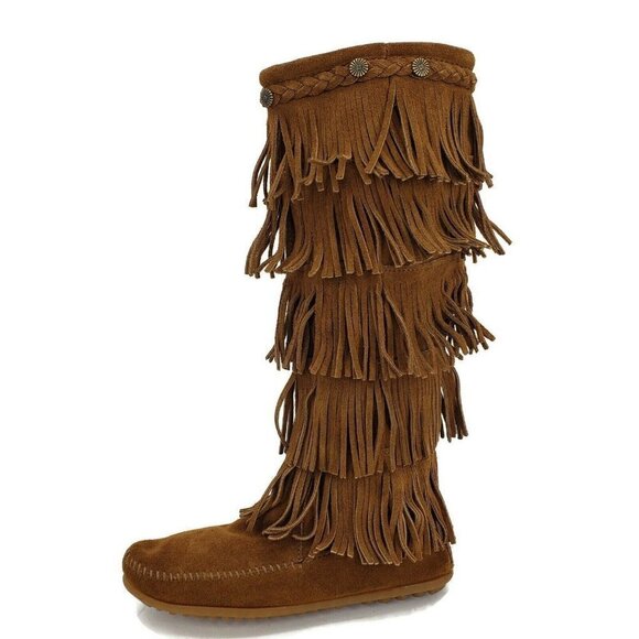 Minnetonka Shoes - Minnetonka 5 Layer Fringe Boots Womens 7 Brown Suede Leather 1658